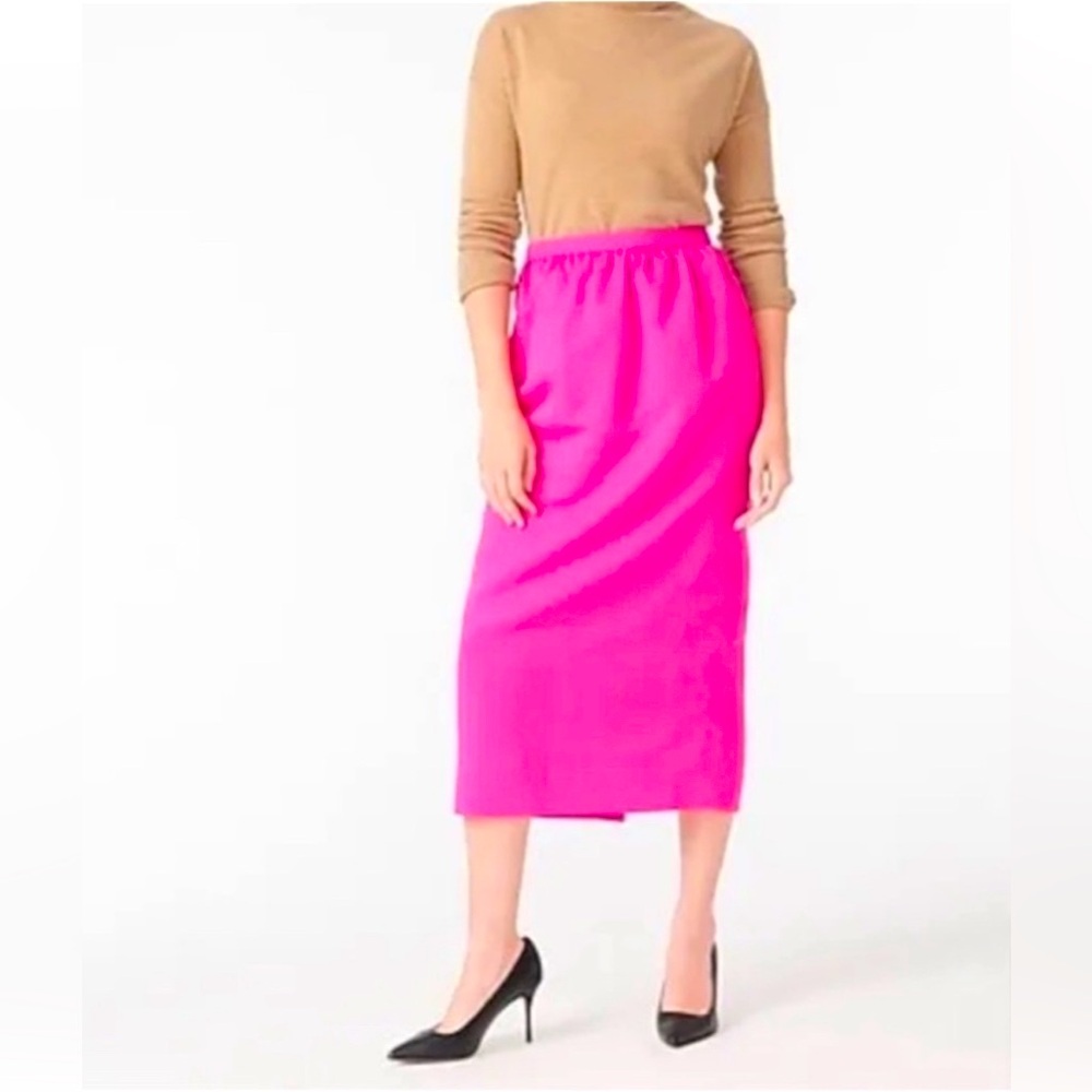 J. Crew Long Midi Pencil Skirt Faille Neon Fuchsia Hot Pink Preppy Modern Chic